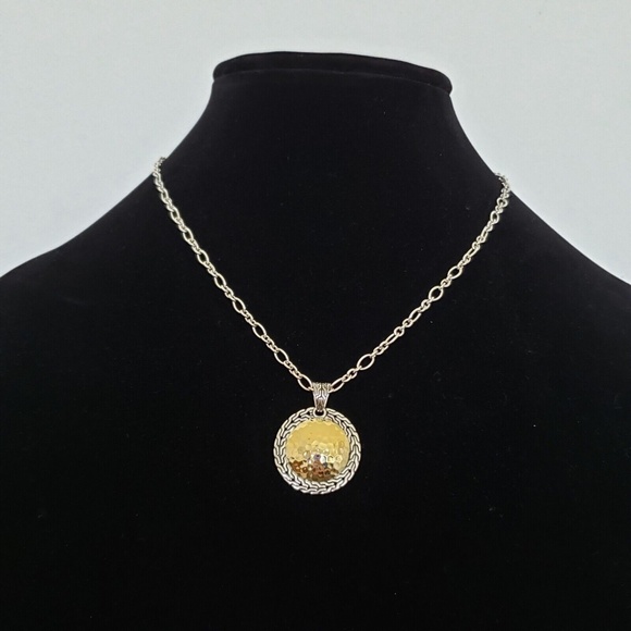 John Hardy 18K Yellow Gold Sterling Silver Palu Round Hammered Pendant N… - Picture 4 of 8